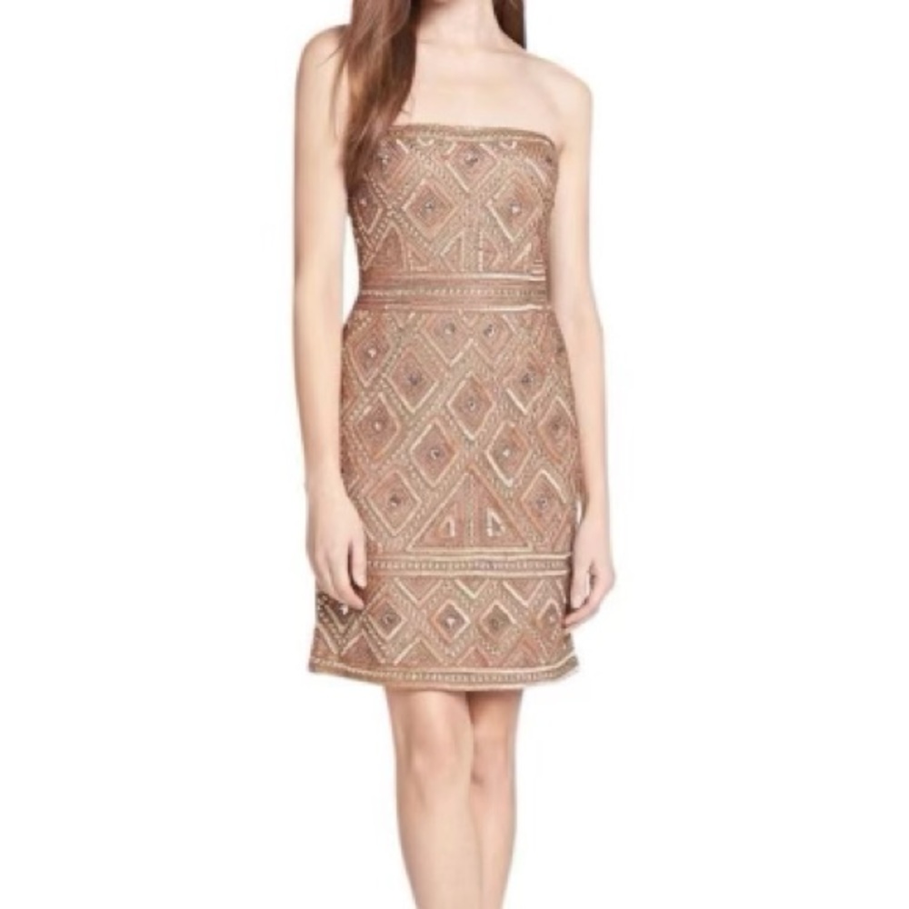 Adrianna Papell - Embellished Straight Across Neck Dress